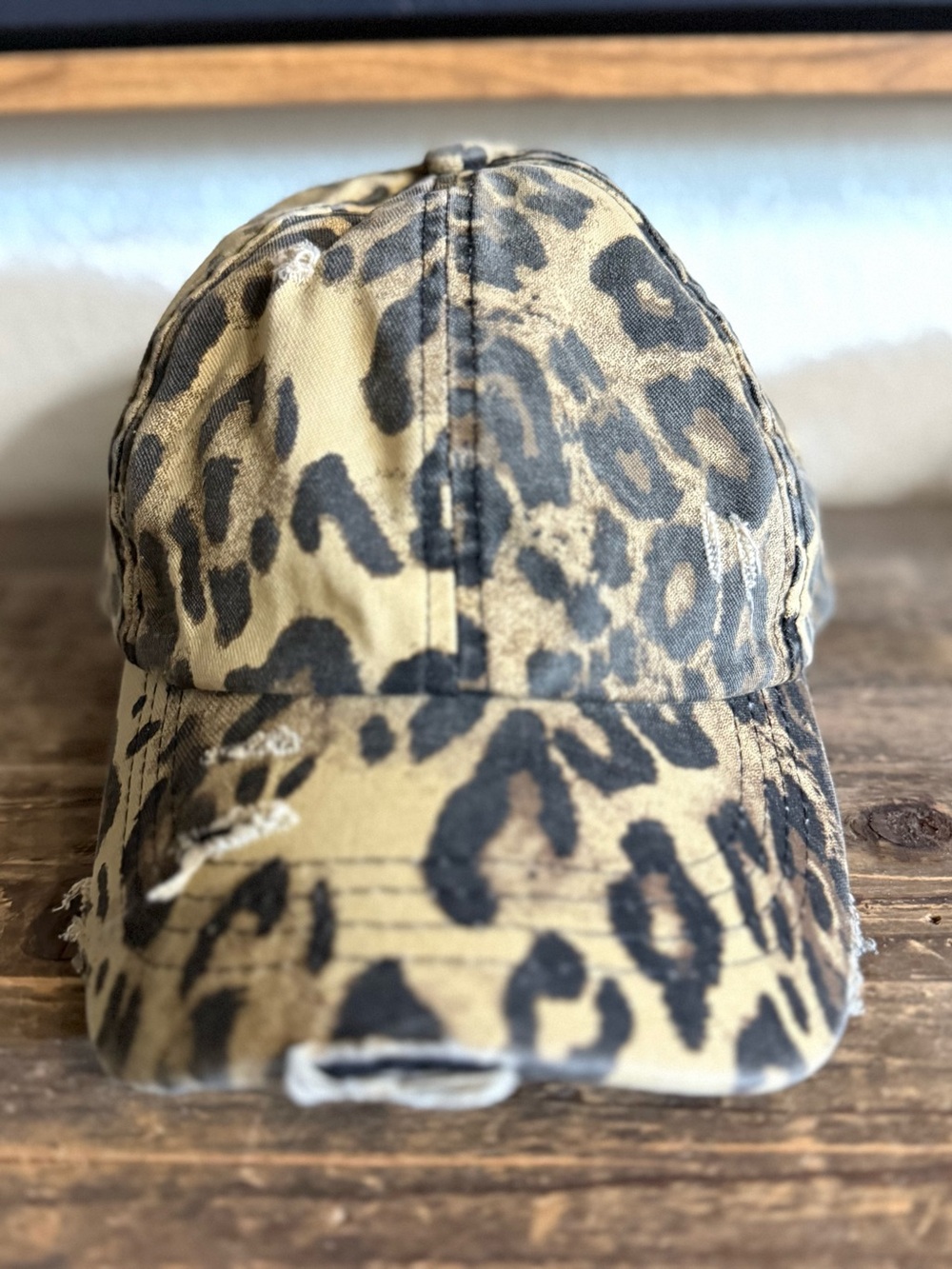 CC Leopard Print Distressed Baseball Cap - Brown & Black Tan